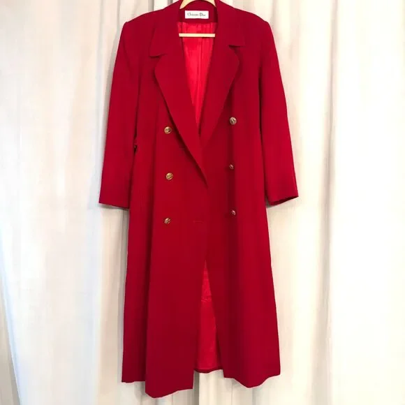 100% Authentic Vintage Christian Dior Red Wool Coat, Size 10, Designer Luxury - Picture 9 of 10